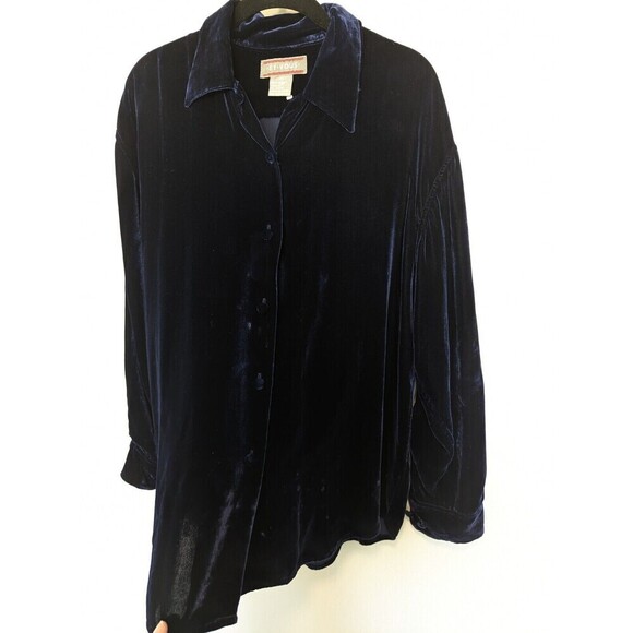 Et Vous Vintage Velvet Top Womens Size M Blue Silk Blend Whimsygoth Witchy Tunic - Picture 4 of 10